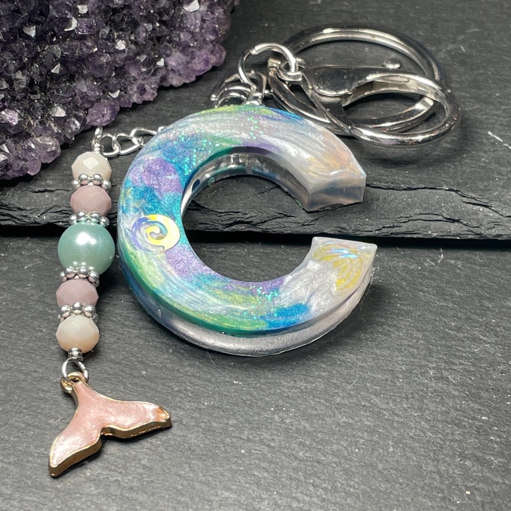 Letter C Mermaid Keychain with Tail Charm Ocean Inspired Artisan - Picture 14 of 16
